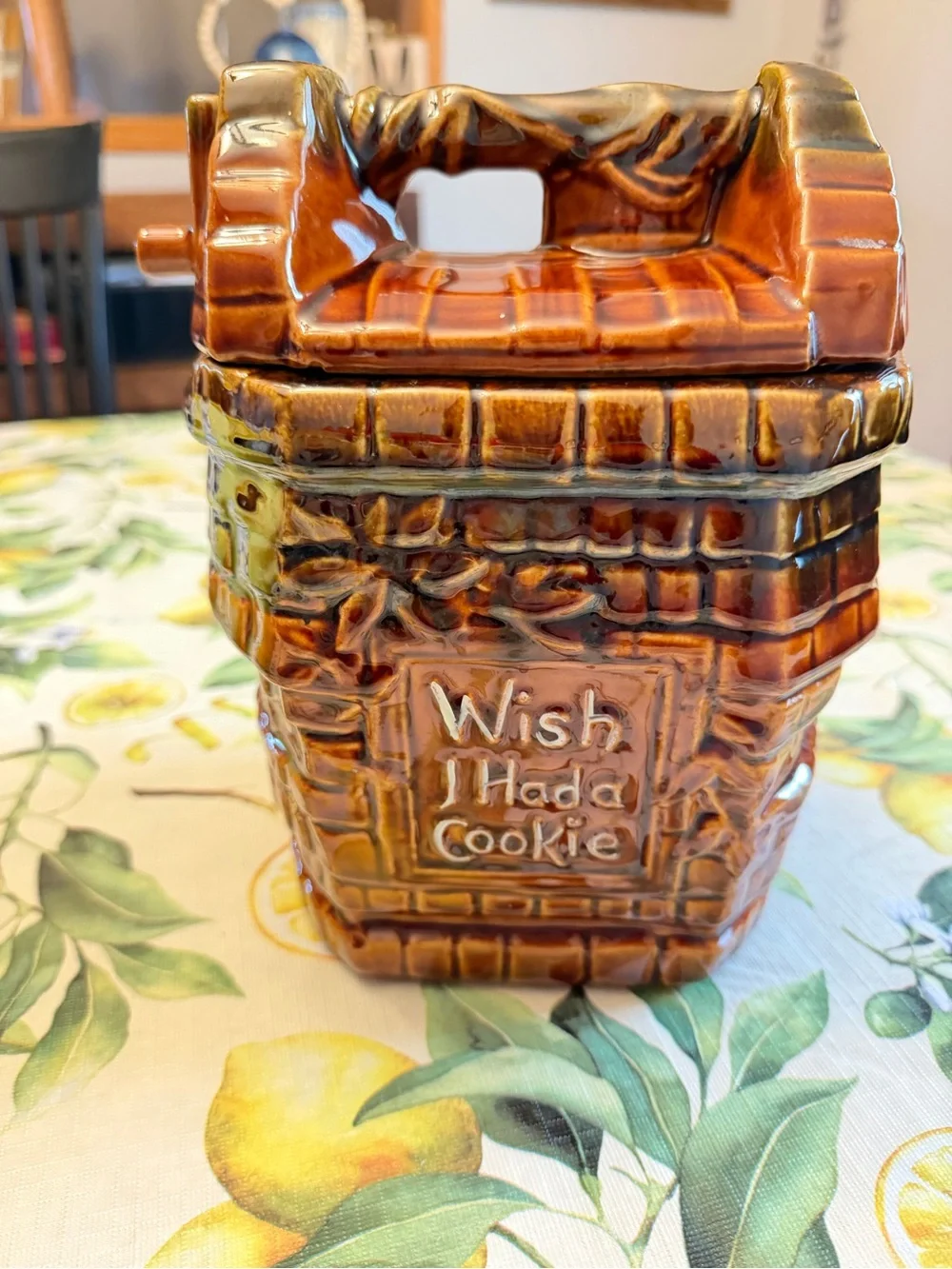Brown Ceramic 'Wish I Had a Cookie' Cookie Jar